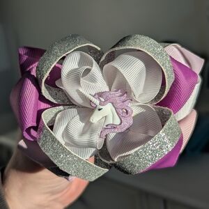 Unicorn Glitter Bow - Purple and Silver